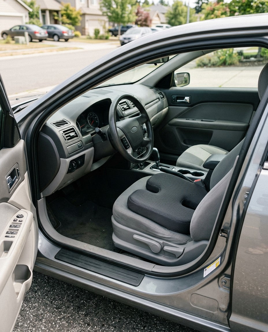 The cushion on a car driver seat