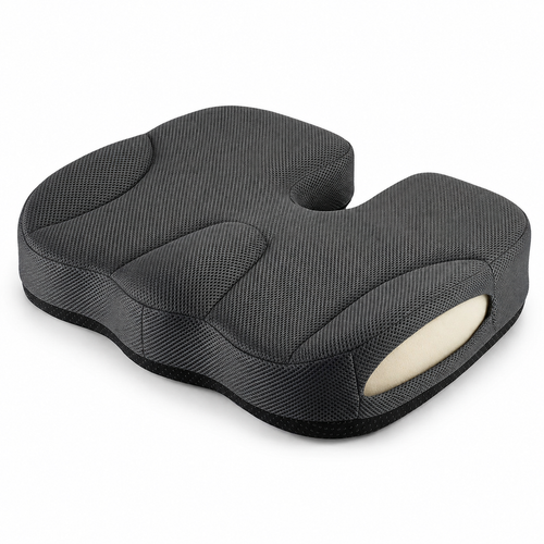 Holdform orthopedic seat cushion, charcoal grey mesh, U-shaped tailbone cut-out