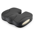 Holdform orthopedic seat cushion, charcoal mesh, three-quarter view